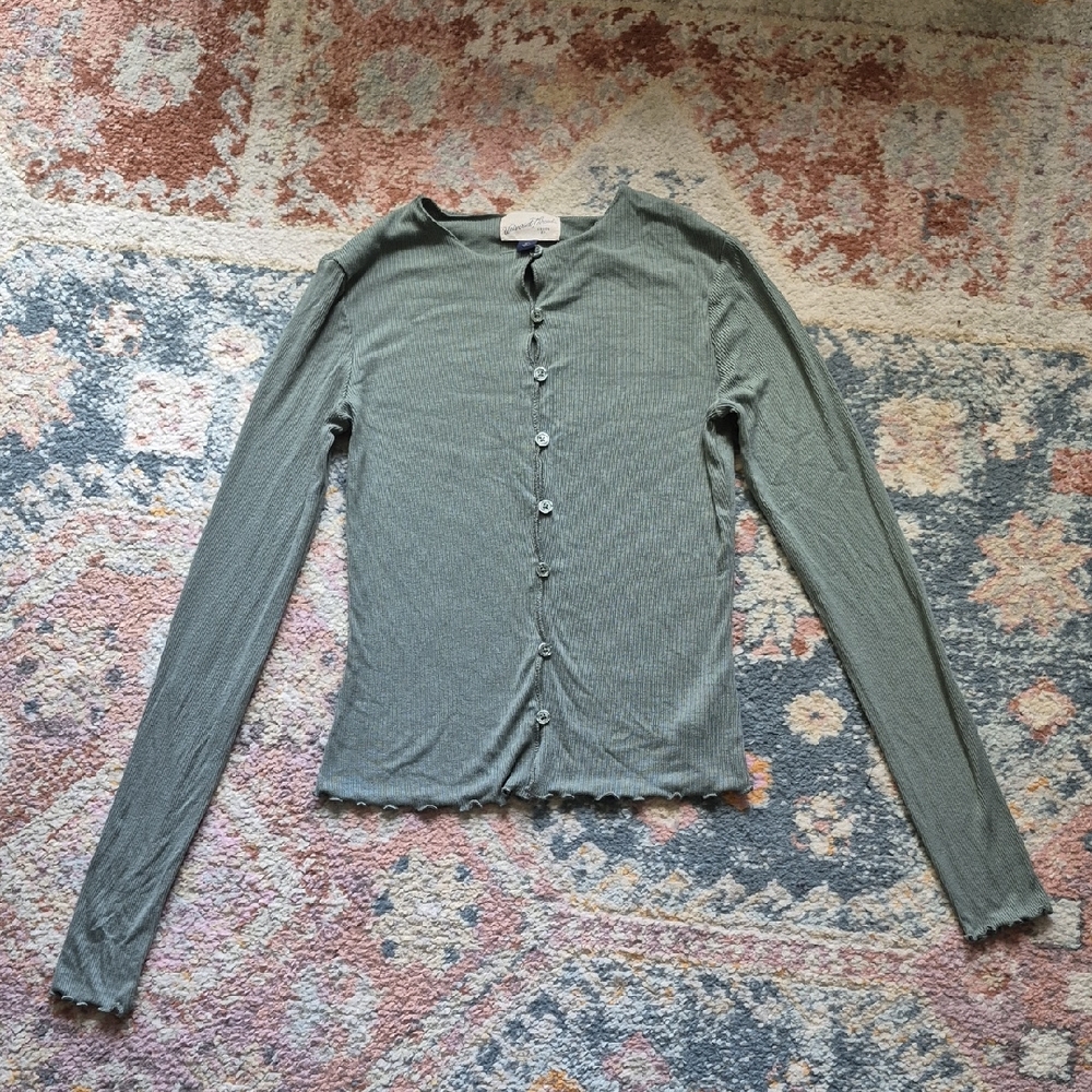 Universal Thread Button-Down Ribbed Top Greyish Green